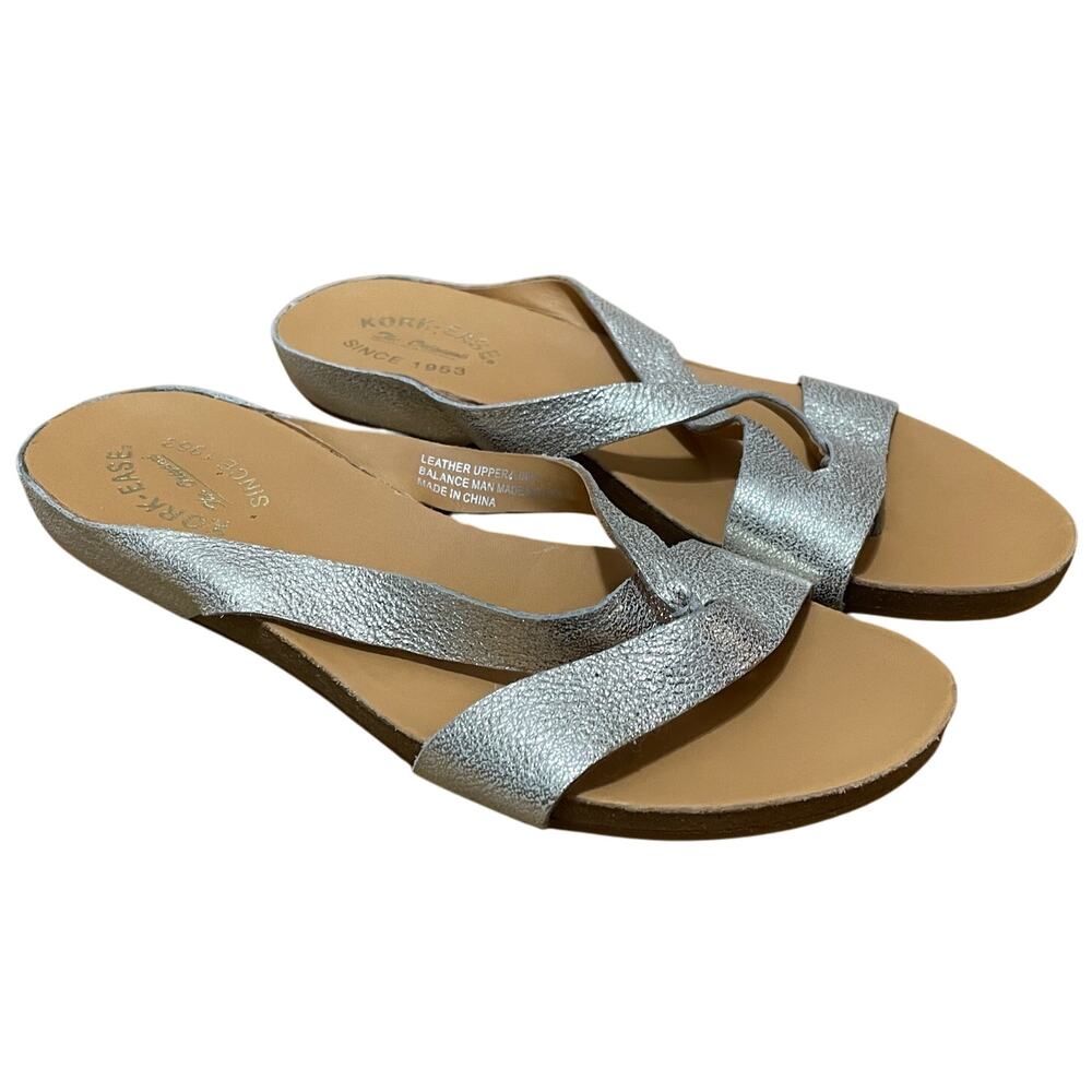 Kork-Ease Devoe Leather Strappy Slide Sandals Light Gold Metallic Women's 9